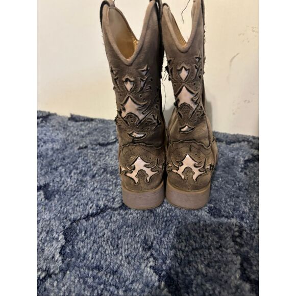 ROPER Toddler Girls Lola Tooled Inlay Square Toe Casual Boots Mid Calf Brown 12 - Picture 5 of 10